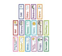 16 hojas interactivas de estudio meteorológico, tarjetas de aprendizaje para niños pequeños, herramienta de vocabulario de 10.5 x 3.5 pulgadas, tarjetas de vocabulario meteorológico inglés