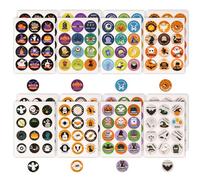 16 Hojas Pegatinas de Halloween, 3,8cm Pegatinas Redondas de Halloween Lindas Calabaza Murciélago Gato Negro Esqueleto Pegatinas de Halloween para Álbumes de Recortes