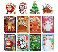 16 Hojas Pegatinas Navideñas para Niños, Crea Tus Propias Pegatinas Personajes Navideños Papá Noel Muñeco de Nieve Alce Pegatinas de Árboles para Actividades Navideñas Regalos Fiesta
