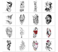16 Hojas Tatuajes Temporales Impermeables Y De Larga Duración Para Mujeres, Ideales Para Cubrir Cicatrices, Con Diseños Florales Sensuales En Brazos Y Muslos, Y Un Acabado Realista.