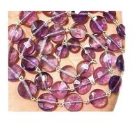 16 inch long coin shape faceted cut natural amethyst 10 mm beads rosary style necklace with 925 sterling silver clasp for women, girls unisex