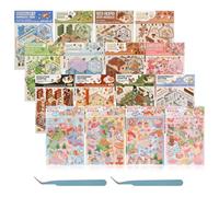 16 juegos de pegatinas para casa, 3D, pegatinas de escena con 2 pinzas reutilizables, librería, cafetería, supermercado, restaurante, biblioteca, juegos de bricolaje, 3D, pegatinas para casa para
