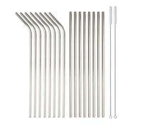 16 Pajitas Reutilizables de Acero Inoxidable, Pajitas de Metal Respetuosas con el Medio Ambiente, Dobladas y Rectas con 2 Cepillos de Limpieza para Cócteles, Batidos, Bebidas