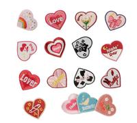 16 parches para planchar con diseño de corazón de amor, parches de reparación de lazos, parches bordados de flores para decoración de bolsas