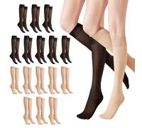 16 pares de 20 DEN hasta la rodilla para mujer, medias de nailon hasta la rodilla, medias finas, de nailon, transparentes, hasta la rodilla, negras, elásticas, suaves, de nailon, calcetines finos para