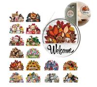 16 Pcs Interchangeable Welcome Sign for Front Door | Magnetic Wood Hanging Sign with 16 Changeable Icons, Rustic Farmhouse Wreath Decor for Holidays and Housewarming Gift