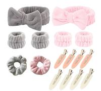 16 pcs Kit de Spa para Cuidado Facial: Diadema Suave en Forma de Lazo y Muñequeras Absorbentes Diademas de Spa, Muñequera de Maquillaje, para Maquillaje y Tratamientos de Belleza, Ideal para Rutinas