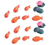 16 pcs/Set Little Fish, la decoración del Estanque Incluye Fish & Lotus Flowers & Hojas, Lindos Animales de Resina para Interiores, al Aire Libre