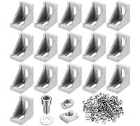 16 Pcs Soportes de Esquina de Perfil de Aluminio 20x20, Escuadra de Ángulo Ranurado, Material de Fijación para Perfiles, Conector Esquina 20x20