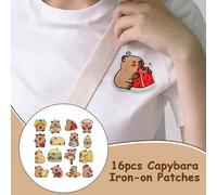 16-Piece Capybara Iron-On Embroidery Patches, Aesthetic Handmade Badges & Repair Stickers for Personalizing Backpacks, Jackets, Hats, Men’s and Women’s Apparel, Crafting, Decorative Accessories