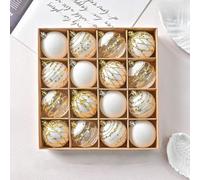 16-Piece White & Gold Christmas Ball Ornaments 2.36in Shatterproof | Shatter-resistant Plastic, 6cm Diameter, Elegant Glitter Design, Box Included, para ideal For Trees, Wreaths, Centrepieces