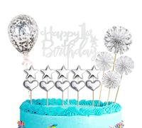 16 Piezas 1 años Adornos Tarta Cumpleaños,Plata Decoracion Tarta Cumpleaños,Happy 1st Birthday Cake Topper Decoracion 1 años, Adornos con Globos para Cumpleaños Adornos Kit para 1 Cumpleaños