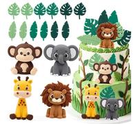 16 Piezas Animales Decoración Pastel,Decoracion de Tarta de Animales Salvajes,Tema de La Jungla,León, Mono,Jirafa,Elefante,para Cumpleaños Selváticos, Celebraciones Familiares