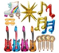16 piezas de accesorios de fiesta temática musical, guitarra inflable y micrófono, decoración de fiesta musical de rock roll de los años 90 para discoteca, cumpleaños, carnaval, fiesta nocturna