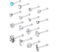 16 Piezas de Perno de Nariz de Acero Inoxidable Juego de Aro de Nariz Joyería de Piercing de Cuerpo Labrete de Bola Rosa, 20 G (Perno de Hueso)