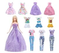 16 piezas de ropa de muñeca de 11.5 pulgadas compatibles con Barbie, paquete de moda, 10 juegos de accesorios que incluyen 2 vestidos de noche, 2 vestidos, 3 juegos de uso diario, 3 juegos de ropa