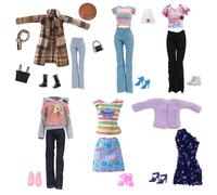 16 piezas de ropa y accesorios para muñeca de 11.5 pulgadas. Incluye 1 juego de abrigo a cuadros, 1 conjunto de invierno, 1 conjunto deportivo, 1 falda y abrigo, 2 ropa casual, 1 bolsa, 6 zapatos, 2
