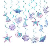 16 Piezas Decoraciones de Fiesta de Sirena, Decoraciones de Remolino Fiesta de cumpleaños de remolinos de papel de sirena para Baby Shower Niños Pequeños Party Photo Props