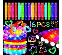 16 Piezas Juguetes Sensoriales de Tubo Elástico,Tubo Pop Luminoso Tubo Elástico Multicolor,Juguetes antiestrés de Colores,Tubos Luminosos Pop Juguetes Sensoriales para Aliviar el estrés y la Ansiedad