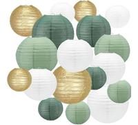 16 Piezas Linternas de Papel Verde grisáceo, decoración de Fiesta con Cinta y Cuerda, para Suministros de Fiesta de cumpleaños