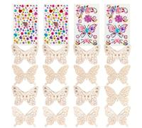 16 Piezas Mariposas de Madera para Manualidades Niños, Kit de Colgantes Calados con Pegatinas de Diamantes y Flores, Mariposas Decorativas para Pintar, Decoración de Pascua y Primavera