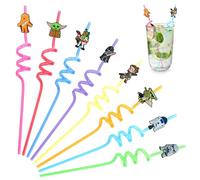 16 Piezas Pajitas Plástico, Pajitas Rizadas, Pajitas Reutilizables Niños, Espiral Multicolor, Beber para Fiesta de Cumpleaños, Decoraciones de Fiesta