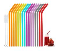16 Piezas Pajitas reutilizables silicona grado alimenticio colores pajitas silicona de forma curva con 2 cepillos, para yogur batidos jugo café cóctel niños adultos