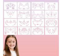 16 Piezas Plantilla de Pinturas Cara,Plantillas Reutilizables para Pintura para Ninos y Adulto,para Halloween Fiestas de Maquillaje Carnaval