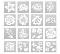16 Piezas Plantillas de Flores y Plantas Tropicales, PET Blanco | Lavables y Prácticas, para Dibujo y Obsequio, Uso en Madera, Pared y Lienzo