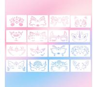 16 Piezas Plantillas de Pintura Cara,Plantilla de Pintura Facial Reutilizable para Niños,Adulto,Halloween,Fiestas de Maquillaje Carnaval
