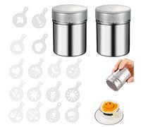 16 Piezas Plantillas Decorar Cafe 2 Piezas Espolvoreador Cacao Coctelera de Polvo de Acero Inoxidable Decoracion de Cafe Plantillas para Capuchino Chocolate Caliente Tartas Arte de Café