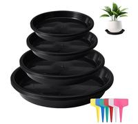 16 Piezas Platillos para Plantas de Plástico, 12/16/18/20 cm Platos Macetas Redondos Plástico con 18 Piezas Etiquetas, Bandejas de Goteo para Macetas para Jardines, Balcones, Patios Traseros