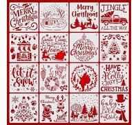 16 Piezas Stencil Plantillas Pintura Navidad Reutilizable Painting Templates Kit DIY Christmas Dibujo Plantillas para Pintar Madera Sobre Fabricación de Tarjetas Decoración de Pared de Madera