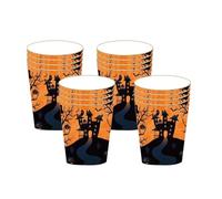 16 Piezas Vasos de Papel Color Naranja Estampado Halloween,Decoraciones Para Fiesta de Halloween,Para Gritos Celebraciones,Para Agua Bebidas Calientes Fría