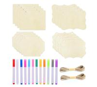 16 placas de madera, 2 cuerdas de cáñamo, 12 lápices de colores, virutas de madera colgantes multiformas, placas de puerta de madera, carteles de color blanco para bricolaje, placas colgantes de