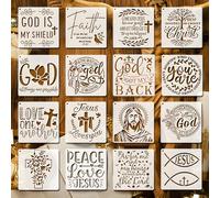16 plantillas cristianas de 15 x 15 cm (cm, reutilizables, versículos de la Biblia y motivos de fe, juego de plantillas para pintura en madera, manualidades, decoración de pared y enseñanza religiosa)