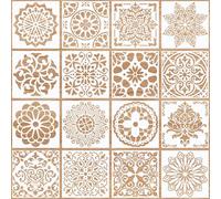 16 Plantillas de Mandalas, Reutilizables Dibujos Plástico Cortados con Láser, Flores Decorativas, para DIY Pintura Álbum de Recortes (15 x 15 cm)
