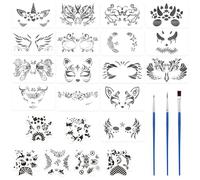 16 Plantillas De Pintura Facial, 6 Piezas De Plantillas De Graffiti Y 3 Cepillos, Plantillas Huecas, Plantillas De Preparación Facial, Herramientas De Dibujo Facial.