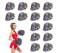 16 pompones de animadora, pompones de porristas con asas, flores de mano, bola de metal Foil Cheers, pompones de animadora, pompones de animadora para eventos deportivos, bailes, fiestas de carnaval