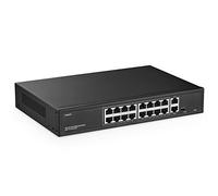 16 Port PoE Switch, 10/100Mbps PoE+ Ports, 2 Gigabit Ethernet Uplink, IEEE802.3af/at, MAX 200W, VLAN & PoE Extend 250m, RackMount Fanless Unmanaged Ethernet Switch