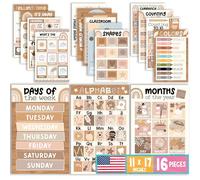 16 pósteres bohemios para el aula preescolar, pósteres educativos para niños de 1 a 3 años, carteles de aprendizaje para niños pequeños, suministros de educación en casa, póster del alfabeto para