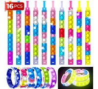16 pulseras que brillan en la oscuridad, juguetes antiestr s con forma de arco ris, regalos de fiesta, juego de pulseras con burbujas sensoriales