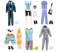 16 ropa y accesorios compatibles con Ken de 12 pulgadas = 6 tops + 6 pantalones + 6 pares de zapatos + gafas + fútbol + trofeos + tabla de surf para muñecas niños de 12 pulgadas