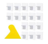 16 soportes para estanterías sin perforaciones, con 1 rascador de plástico, soporte de montaje laminado, gancho transparente grueso para sujetar armarios, armarios y estanterías