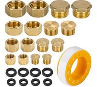 16 tapones ciegos de latón, rosca interior y exterior de 1/8" 1/4" 3/8" 1/2" con juntas, tapas de cierre impermeables para tuberías de agua de jardín, grifo y calefacción