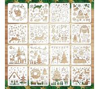 16 Uds Plantillas Navideñas para Manualidades, Plantillas Navideñas Reutilizables para Pintar Muñeco de Nieve Papá Noel Plantilla de Feliz Navidad para Pintar Hacer Manualidades (Estilo 1)