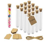 16 unidades de 20 ml pequeñas botellas de corcho para especias, arena, tubo de ensayo con corcho, plástico transparente, decoración de boda, tarros de especias