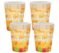 16 vasos de papel para fiesta de Acción de Gracias para 16 invitados, juego de vajilla desechable para Acción de Gracias, decoración para Acción de Gracias, mantel de plástico, platos de papel, vasos