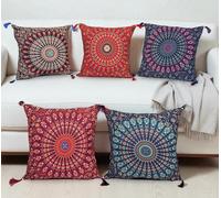 16 x 16 "mandala de pavo real funda de almohada bohemio indio étnico Boho funda de almohada para sofá con diseño de Home Decorative conjunto de cinco piezas con A juego borla y a juego con cremallera losure