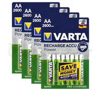 16 X Baterías Varta AA 2600mAh Recargables Ni-MH 1.2V HR6 Stilo Power Accu